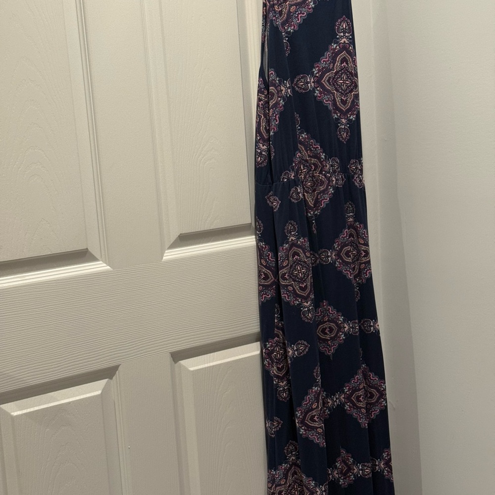 Navy Blue and Pink Patterned Maxi Dress - Picture 1 of 1